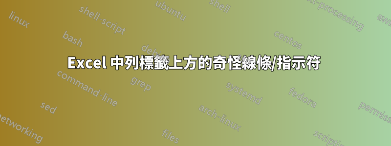 Excel 中列標籤上方的奇怪線條/指示符