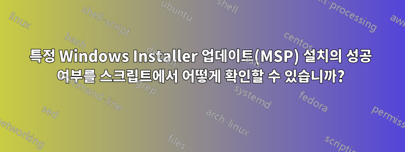 특정 Windows Installer 업데이트(MSP) 설치의 성공 여부를 스크립트에서 어떻게 확인할 수 있습니까?