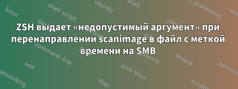 ZSH выдает «недопустимый аргумент» при перенаправлении scanimage в файл с меткой времени на SMB