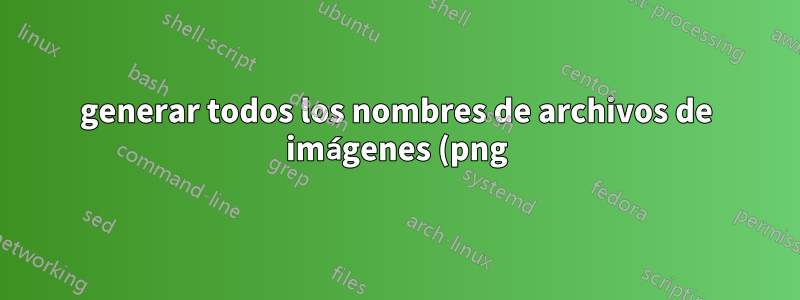 generar todos los nombres de archivos de imágenes (png) en un disco duro (no solo dir) Windows 7
