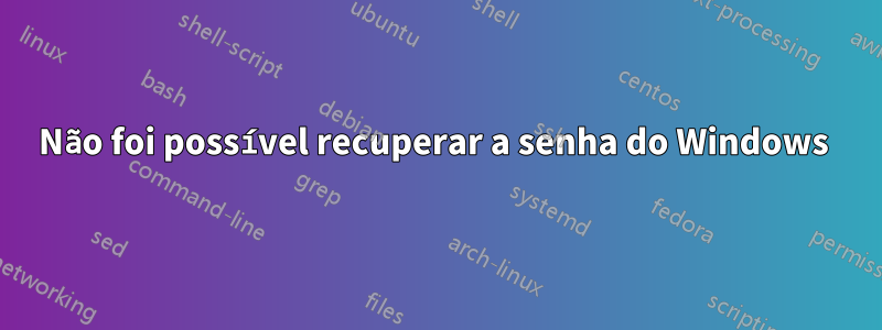 Não foi possível recuperar a senha do Windows 