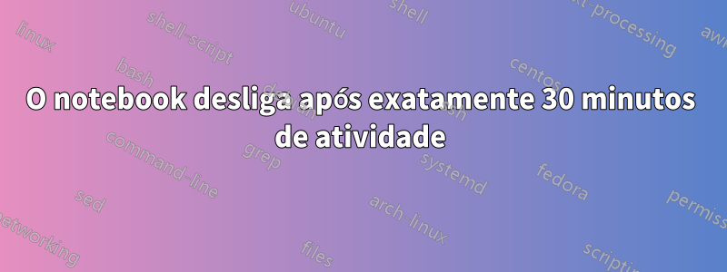 O notebook desliga após exatamente 30 minutos de atividade