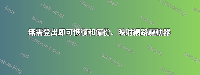 無需登出即可恢復和備份、映射網路驅動器