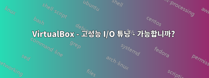 VirtualBox - 고성능 I/O 튜닝 - 가능합니까?