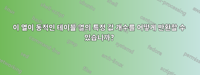이 열이 동적인 테이블 열의 특정 값 개수를 어떻게 반환할 수 있습니까?