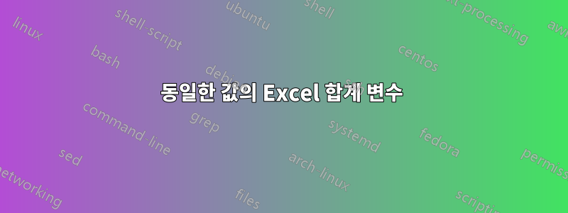 동일한 값의 Excel 합계 변수
