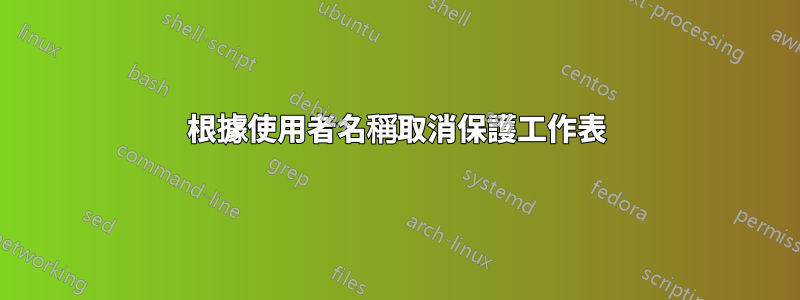 根據使用者名稱取消保護工作表