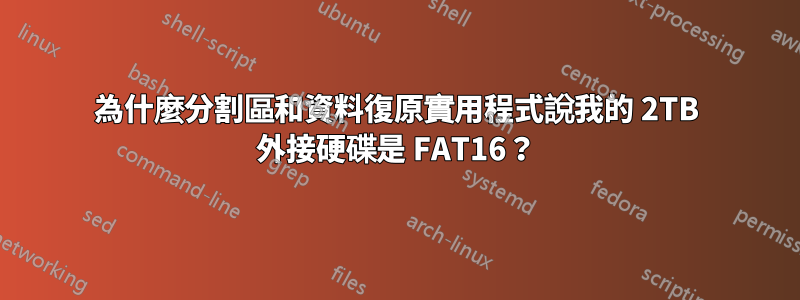 為什麼分割區和資料復原實用程式說我的 2TB 外接硬碟是 FAT16？