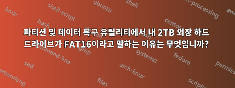 파티션 및 데이터 복구 유틸리티에서 내 2TB 외장 하드 드라이브가 FAT16이라고 말하는 이유는 무엇입니까?