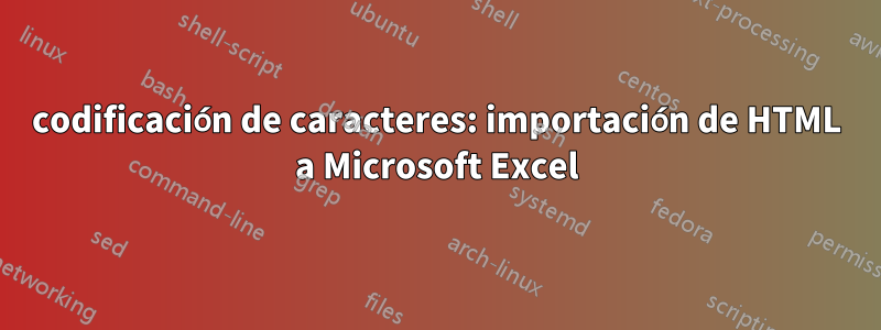 codificación de caracteres: importación de HTML a Microsoft Excel