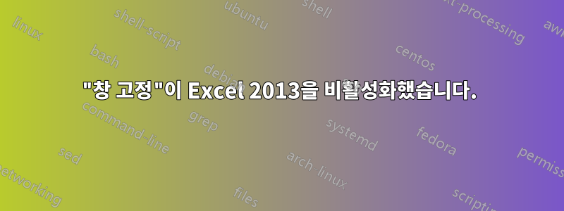 "창 고정"이 Excel 2013을 비활성화했습니다.