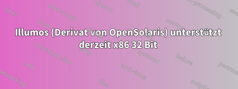 Illumos (Derivat von OpenSolaris) unterstützt derzeit x86 32 Bit