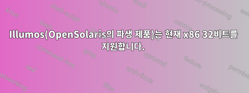 Illumos(OpenSolaris의 파생 제품)는 현재 x86 32비트를 지원합니다.