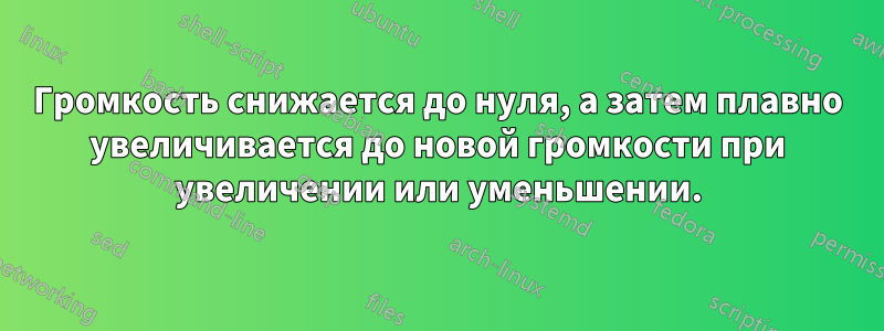 Громкость снижается до нуля, а затем плавно увеличивается до новой громкости при увеличении или уменьшении.