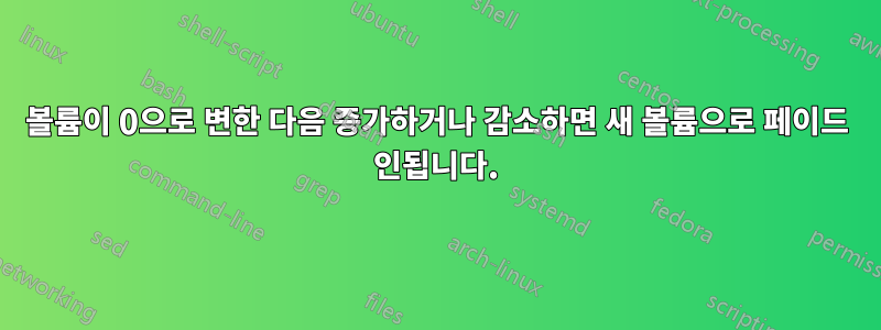 볼륨이 0으로 변한 다음 증가하거나 감소하면 새 볼륨으로 페이드 인됩니다.