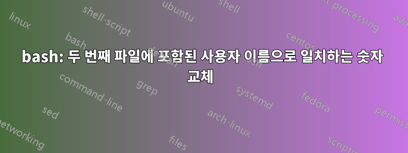 bash: 두 번째 파일에 포함된 사용자 이름으로 일치하는 숫자 교체 