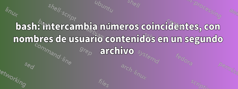 bash: intercambia números coincidentes, con nombres de usuario contenidos en un segundo archivo 