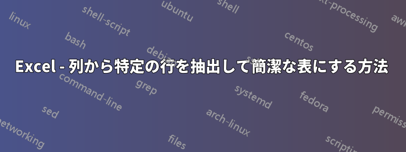 Excel - 列から特定の行を抽出して簡潔な表にする方法