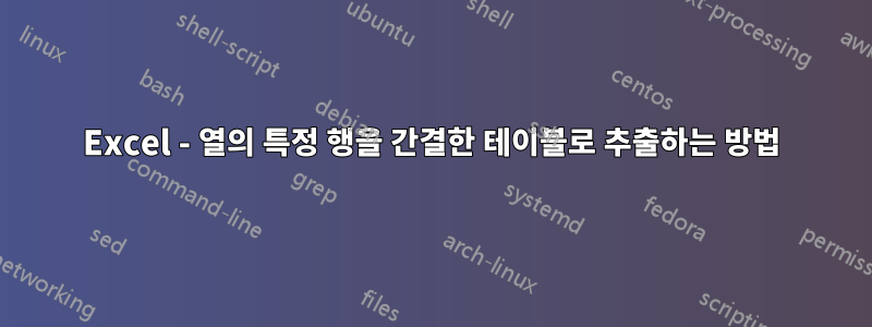 Excel - 열의 특정 행을 간결한 테이블로 추출하는 방법