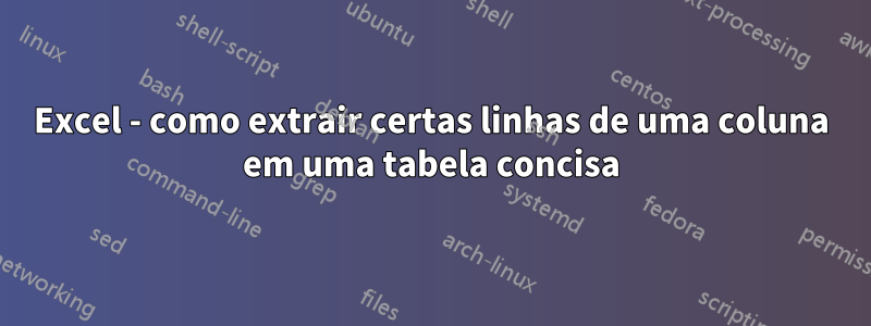 Excel - como extrair certas linhas de uma coluna em uma tabela concisa