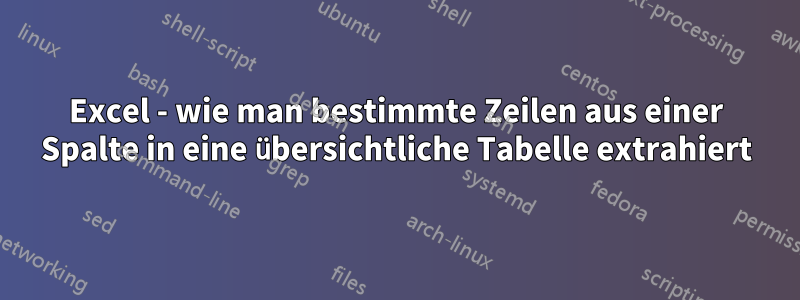 Excel - wie man bestimmte Zeilen aus einer Spalte in eine übersichtliche Tabelle extrahiert