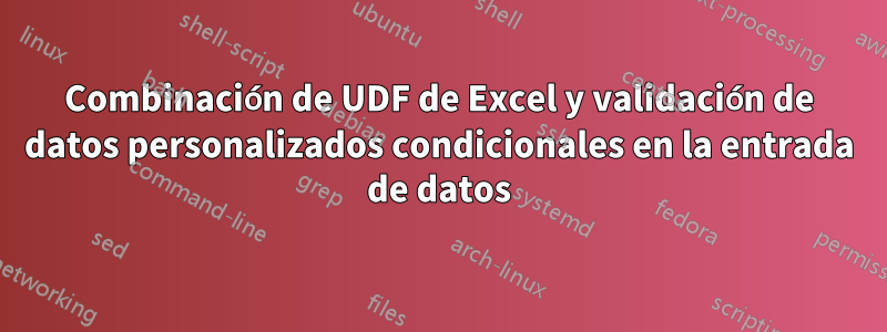 Combinación de UDF de Excel y validación de datos personalizados condicionales en la entrada de datos