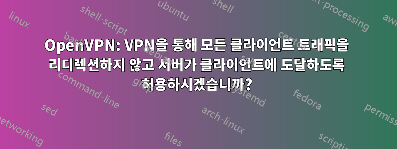 OpenVPN: VPN을 통해 모든 클라이언트 트래픽을 리디렉션하지 않고 서버가 클라이언트에 도달하도록 허용하시겠습니까?