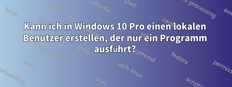 Kann ich in Windows 10 Pro einen lokalen Benutzer erstellen, der nur ein Programm ausführt?