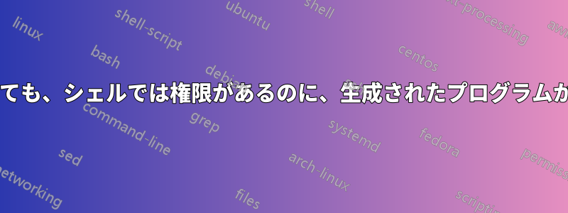 ユーザーとグループが同じであっても、シェルでは権限があるのに、生成されたプログラムからは権限がないのはなぜですか?