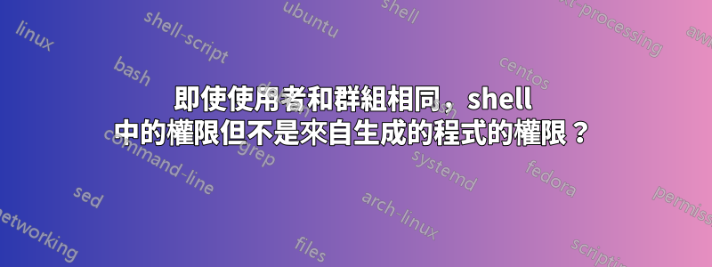 即使使用者和群組相同，shell 中的權限但不是來自生成的程式的權限？