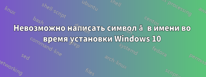 Невозможно написать символ ă в имени во время установки Windows 10