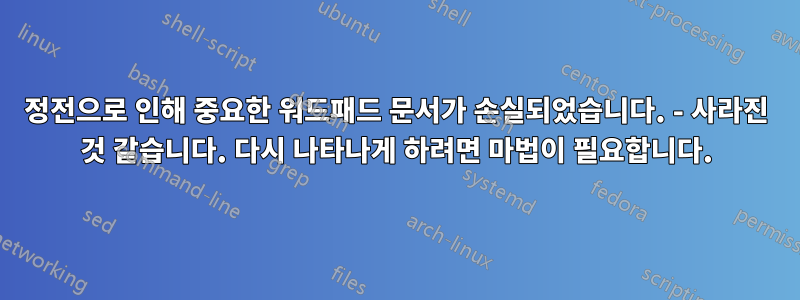 정전으로 인해 중요한 워드패드 문서가 손실되었습니다. - 사라진 것 같습니다. 다시 나타나게 하려면 마법이 필요합니다.