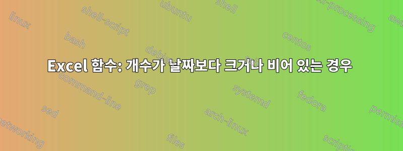 Excel 함수: 개수가 날짜보다 크거나 비어 있는 경우