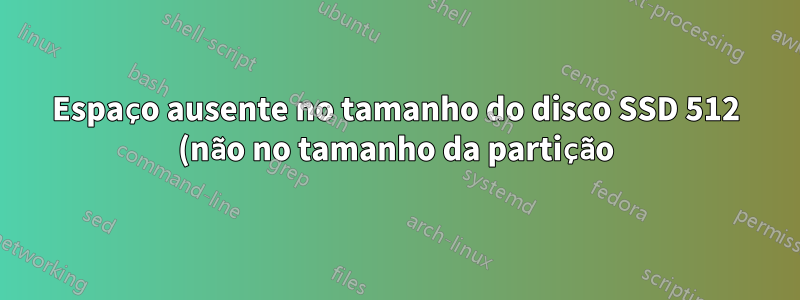 Espaço ausente no tamanho do disco SSD 512 (não no tamanho da partição)