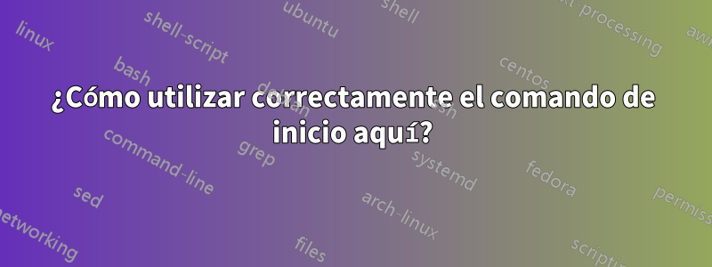 ¿Cómo utilizar correctamente el comando de inicio aquí?