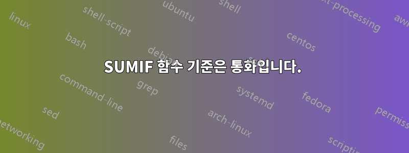 SUMIF 함수 기준은 통화입니다.