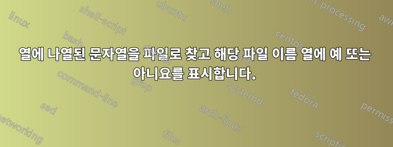 열에 나열된 문자열을 파일로 찾고 해당 파일 이름 열에 예 또는 아니요를 표시합니다.