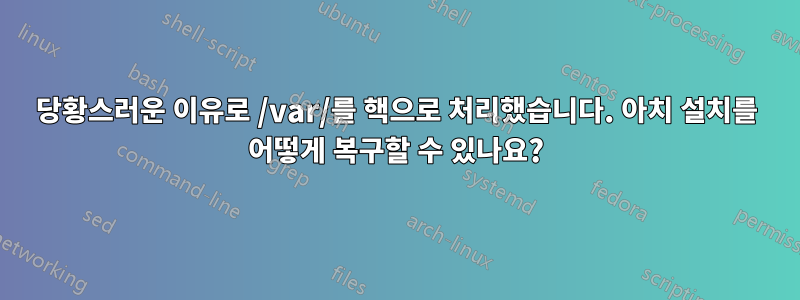 당황스러운 이유로 /var/를 핵으로 처리했습니다. 아치 설치를 어떻게 복구할 수 있나요?