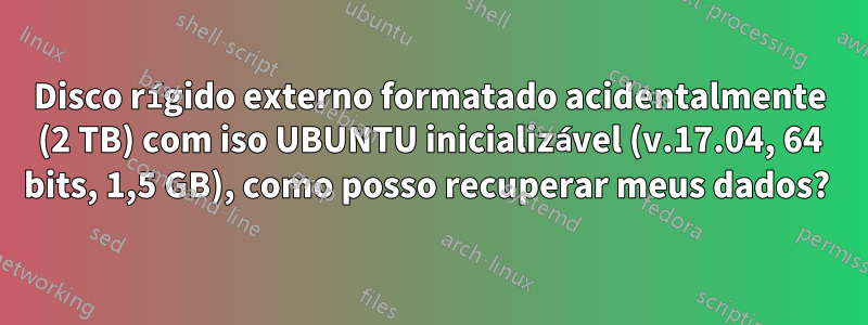 Disco rígido externo formatado acidentalmente (2 TB) com iso UBUNTU inicializável (v.17.04, 64 bits, 1,5 GB), como posso recuperar meus dados? 