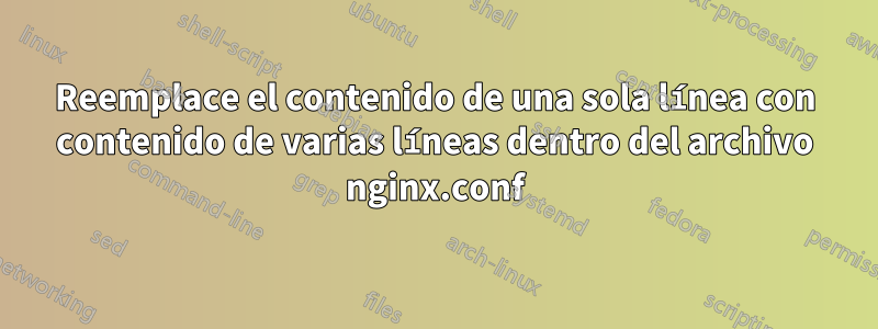 Reemplace el contenido de una sola línea con contenido de varias líneas dentro del archivo nginx.conf