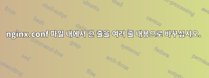 nginx.conf 파일 내에서 한 줄을 여러 줄 내용으로 바꾸십시오.