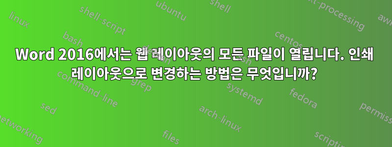 Word 2016에서는 웹 레이아웃의 모든 파일이 열립니다. 인쇄 레이아웃으로 변경하는 방법은 무엇입니까?