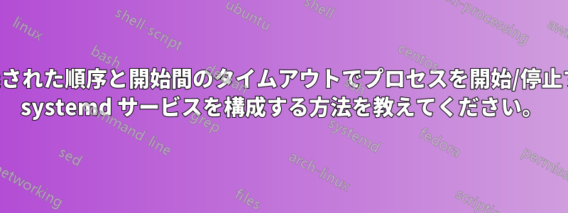 事前に定義された順序と開始間のタイムアウトでプロセスを開始/停止するように systemd サービスを構成する方法を教えてください。