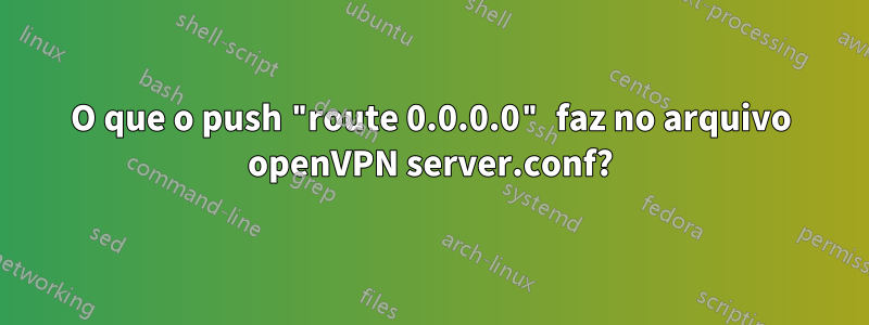 O que o push "route 0.0.0.0" faz no arquivo openVPN server.conf?