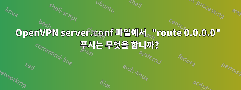 OpenVPN server.conf 파일에서 "route 0.0.0.0" 푸시는 무엇을 합니까?