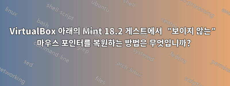 VirtualBox 아래의 Mint 18.2 게스트에서 "보이지 않는" 마우스 포인터를 복원하는 방법은 무엇입니까?