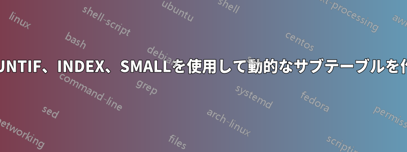 IF、COUNTIF、INDEX、SMALLを使用して動的なサブテーブルを作成する