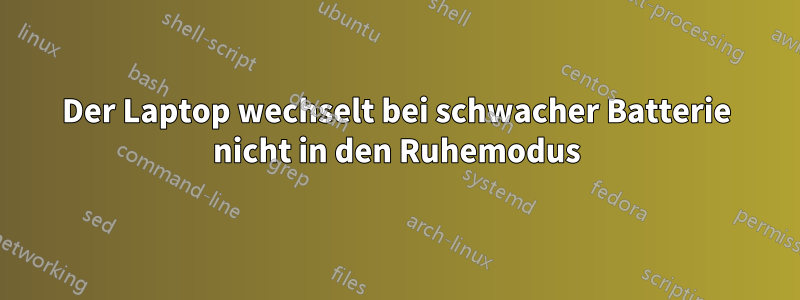 Der Laptop wechselt bei schwacher Batterie nicht in den Ruhemodus