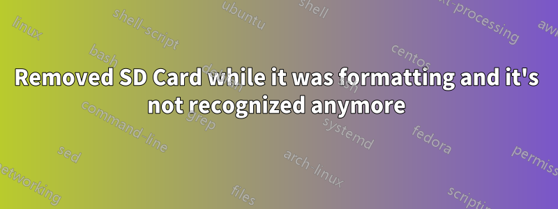 Removed SD Card while it was formatting and it's not recognized anymore