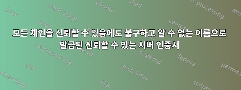 모든 체인을 신뢰할 수 있음에도 불구하고 알 수 없는 이름으로 발급된 신뢰할 수 있는 서버 인증서